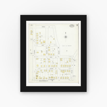 Old map wall art mockup — black gallery frame with white mat — Sanborn Fire Insurance Map from Dover, Morris County, New Jersey (1909), Sheet #0003