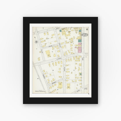 Old map wall art mockup — black gallery frame with white mat — Sanborn Fire Insurance Map from Melrose, Middlesex County, Massachusetts (1892), Sheet #0006