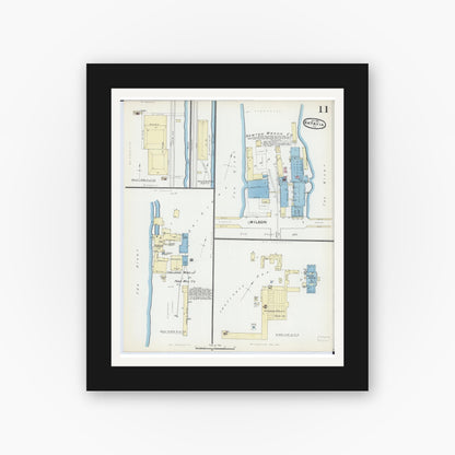 Old map wall art mockup — black gallery frame with white mat — Sanborn Fire Insurance Map from Batavia, Kane County, Illinois (1891), Sheet #0011