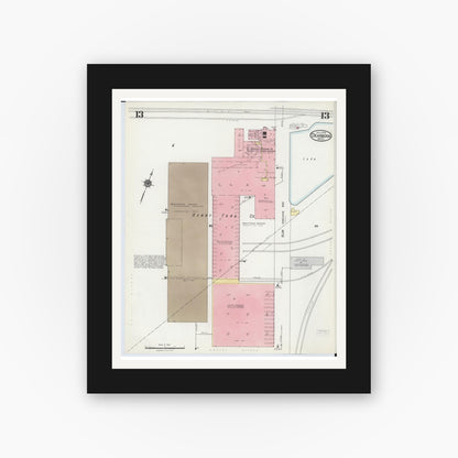 Old map wall art mockup — black gallery frame with white mat — Sanborn Fire Insurance Map from Dearborn, Wayne County, Michigan (1924), Sheet #0013