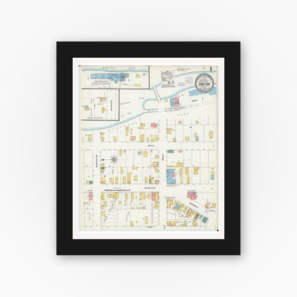 Old map wall art mockup — black gallery frame with white mat — Sanborn Fire Insurance Map from Grafton, Ozankee County, Wisconsin (1904) - Complete Map Set
