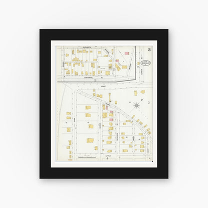 Old map wall art mockup — black gallery frame with white mat — Sanborn Fire Insurance Map from Sewickley, Allegheny County, Pennsylvania (1900), Sheet #0003