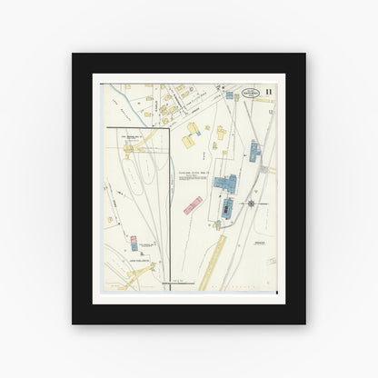 Old map wall art mockup — black gallery frame with white mat — Sanborn Fire Insurance Map from Ishpeming, Marquette County, Michigan (1911), Sheet #0011
