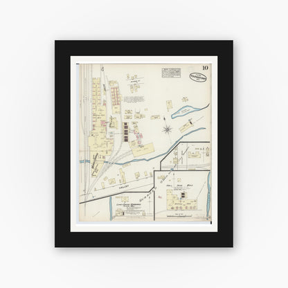 Old map wall art mockup — black gallery frame with white mat — Sanborn Fire Insurance Map from Youngstown, Mahoning County, Ohio (1884), Sheet #0010