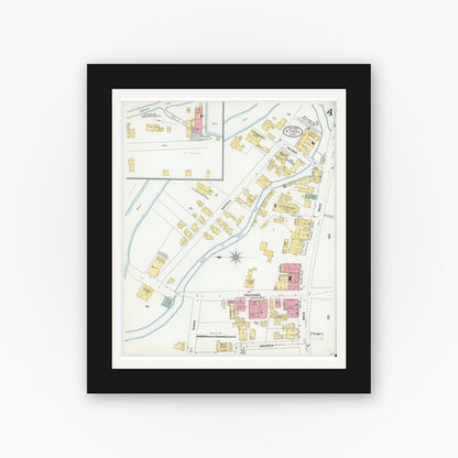 Old map wall art mockup — black gallery frame with white mat — Sanborn Fire Insurance Map from Athol, Worcester County, Massachusetts (1905), Sheet #0004
