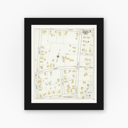 Old map wall art mockup — black gallery frame with white mat — Sanborn Fire Insurance Map from Franklin, Norfolk County, Massachusetts (1919), Sheet #0003