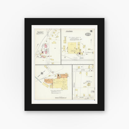 Old map wall art mockup — black gallery frame with white mat — Sanborn Fire Insurance Map from Peabody, Essex County, Massachusetts (1914), Sheet #0031