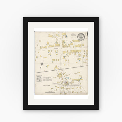 Old map wall art mockup — black gallery frame with white mat — Sanborn Fire Insurance Map from Honokaa, Hawaii County, Hawaii (1914), Sheet #0001