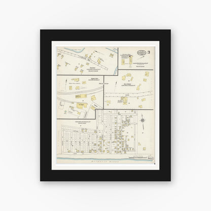 Old map wall art mockup — black gallery frame with white mat — Sanborn Fire Insurance Map from Harwich, Barnstable County, Massachusetts (1915), Sheet #0003