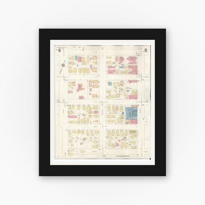 Old map wall art mockup — black gallery frame with white mat — Sanborn Fire Insurance Map from Michigan City, La Porte County, Indiana (1948), Sheet #0008
