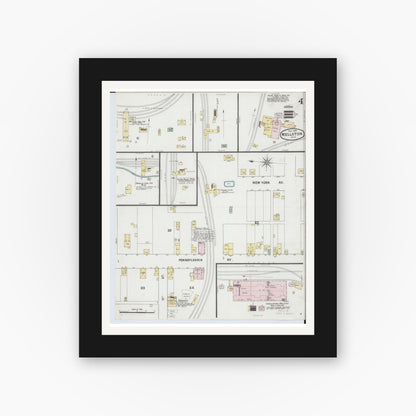 Old map wall art mockup — black gallery frame with white mat — Sanborn Fire Insurance Map from Wellston, Jackson County, Ohio (1888), Sheet #0004