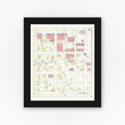 Old map wall art mockup — black gallery frame with white mat — Sanborn Fire Insurance Map from Jefferson, Marion County, Texas (1911), Sheet #0003