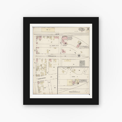 Old map wall art mockup — black gallery frame with white mat — Sanborn Fire Insurance Map from Cairo, Alexander County, Illinois (1885), Sheet #0002