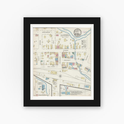 Old map wall art mockup — black gallery frame with white mat — Sanborn Fire Insurance Map from Mazomanie, Dane County, Wisconsin (1886), Sheet #0001