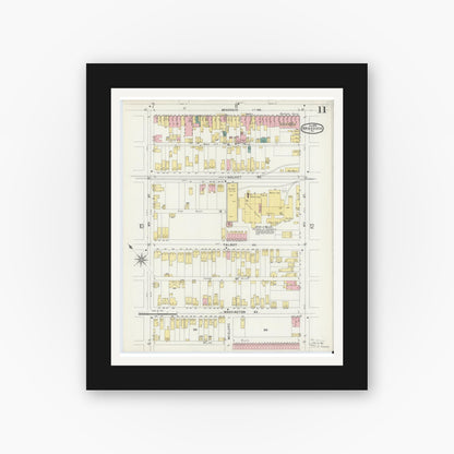 Old map wall art mockup — black gallery frame with white mat — Sanborn Fire Insurance Map from Braddock, Allegheny County, Pennsylvania (1896), Sheet #0011