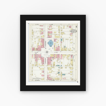 Old map wall art mockup — black gallery frame with white mat — Sanborn Fire Insurance Map from New Philadelphia, Tuscarawas County, Ohio (1892), Sheet #0004