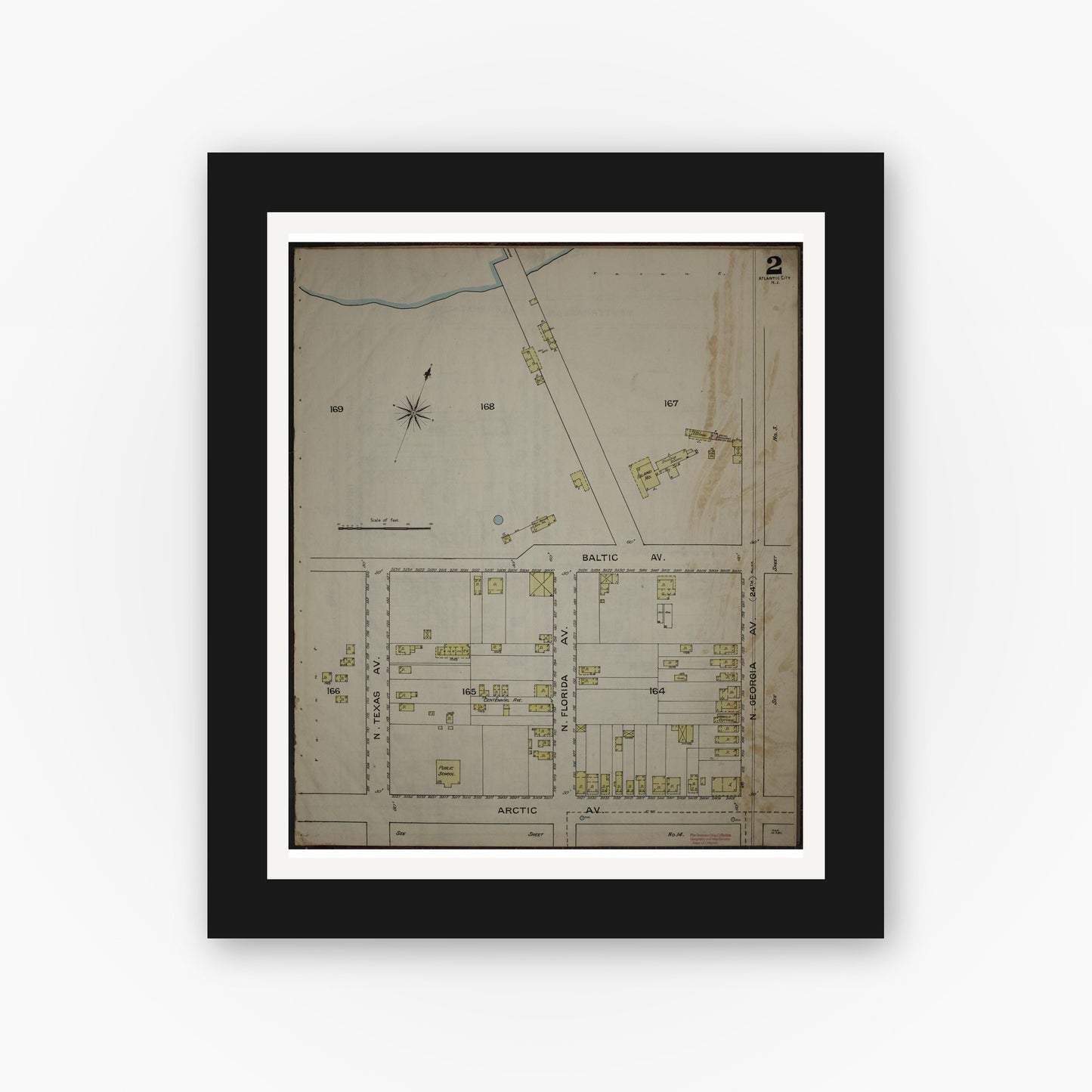 Old map wall art mockup — black gallery frame with white mat — Sanborn Fire Insurance Map from Atlantic City, Atlantic County, New Jersey (1886) - Complete Map Set