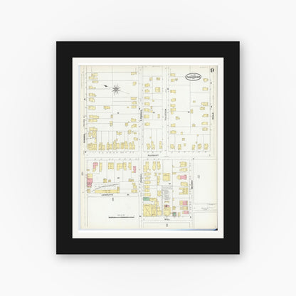 Old map wall art mockup — black gallery frame with white mat — Sanborn Fire Insurance Map from Canandaigua, Ontario County, New York (1904), Sheet #0009
