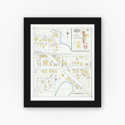 Old map wall art mockup — black gallery frame with white mat — Sanborn Fire Insurance Map from Boyne City, Charlevoix County, Michigan (1919), Sheet #0008