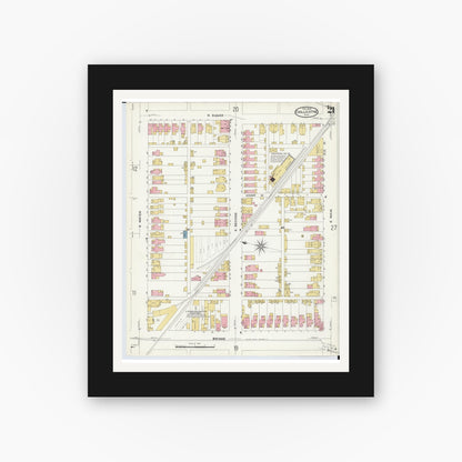 Old map wall art mockup — black gallery frame with white mat — Sanborn Fire Insurance Map from Chillicothe, Ross County, Ohio (1909), Sheet #0021