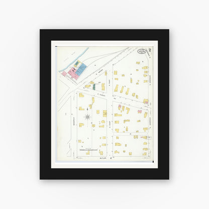 Old map wall art mockup — black gallery frame with white mat — Sanborn Fire Insurance Map from Vassar, Tuscola County, Michigan (1909), Sheet #0002