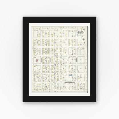 Old map wall art mockup — black gallery frame with white mat — Sanborn Fire Insurance Map from Smithville, Bastrop County, Texas (1915), Sheet #0004