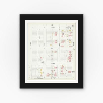 Old map wall art mockup — black gallery frame with white mat — Sanborn Fire Insurance Map from El Paso, El Paso County, Texas (1898), Sheet #0010