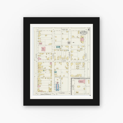 Old map wall art mockup — black gallery frame with white mat — Sanborn Fire Insurance Map from Ebensburg, Cambria County, Pennsylvania (1894), Sheet #0004