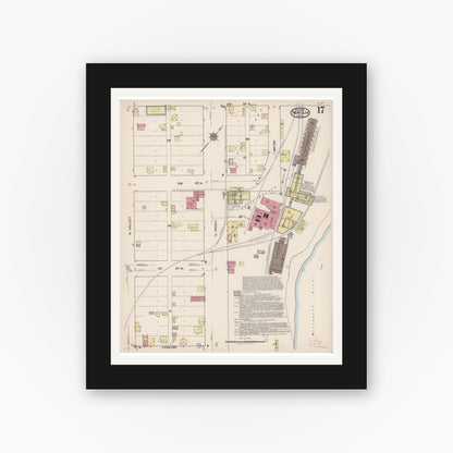 Old map wall art mockup — black gallery frame with white mat — Sanborn Fire Insurance Map from New Ulm, Brown County, Minnesota (1922), Sheet #0017