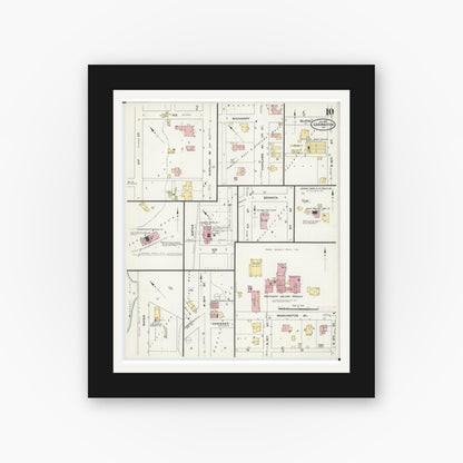 Old map wall art mockup — black gallery frame with white mat — Sanborn Fire Insurance Map from Lexington, Lafayette County, Missouri (1910), Sheet #0010