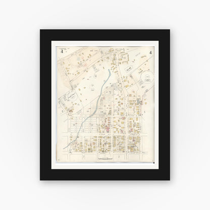 Old map wall art mockup — black gallery frame with white mat — Sanborn Fire Insurance Map from Gladewater, Gregg County, Texas (1938), Sheet #0004