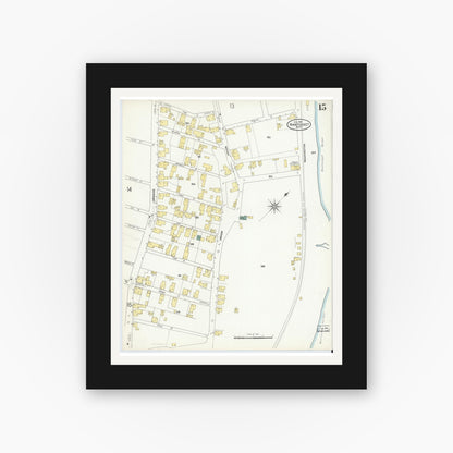 Old map wall art mockup — black gallery frame with white mat — Sanborn Fire Insurance Map from Nantucket, Nantucket County, Massachusetts (1909), Sheet #0015
