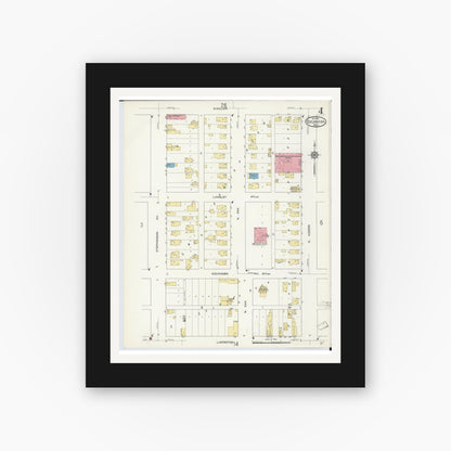 Old map wall art mockup — black gallery frame with white mat — Sanborn Fire Insurance Map from Escanaba, Delta County, Michigan (1913), Sheet #0004