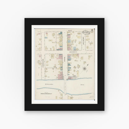 Old map wall art mockup — black gallery frame with white mat — Sanborn Fire Insurance Map from Belvidere, Boone County, Illinois (1885), Sheet #0002