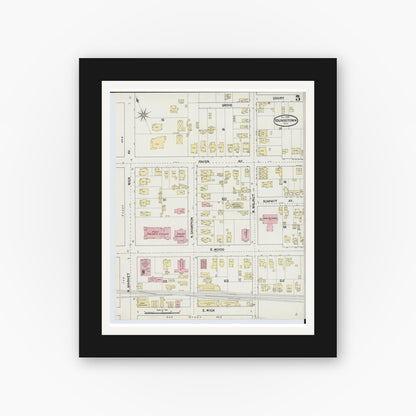 Old map wall art mockup — black gallery frame with white mat — Sanborn Fire Insurance Map from Youngstown, Mahoning County, Ohio (1889), Sheet #0005
