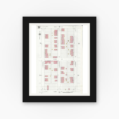 Old map wall art mockup — black gallery frame with white mat — Sanborn Fire Insurance Map from Chicago, Cook County, Illinois (1920), Sheet #0035