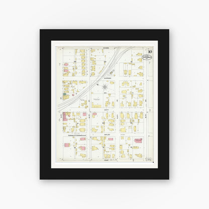 Old map wall art mockup — black gallery frame with white mat — Sanborn Fire Insurance Map from Vincennes, Knox County, Indiana (1902), Sheet #0010