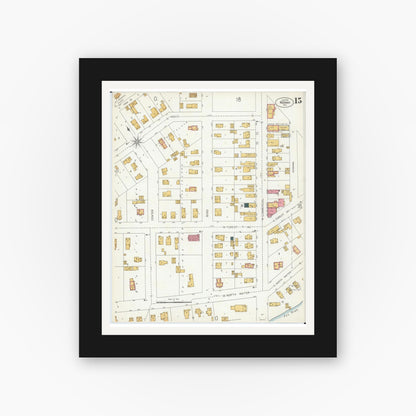 Old map wall art mockup — black gallery frame with white mat — Sanborn Fire Insurance Map from Neenah, Winnebago County, Wisconsin (1906), Sheet #0015