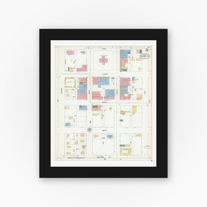 Old map wall art mockup — black gallery frame with white mat — Sanborn Fire Insurance Map from Henrietta, Clay County, Texas (1902), Sheet #0005