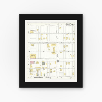 Old map wall art mockup — black gallery frame with white mat — Sanborn Fire Insurance Map from Monrovia, Los Angeles County, California (1907), Sheet #0010