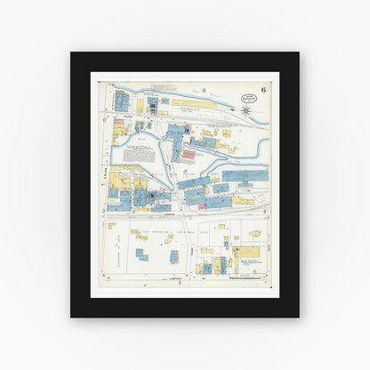 Old map wall art mockup — black gallery frame with white mat — Sanborn Fire Insurance Map from Batavia, Kane County, Illinois (1907), Sheet #0006