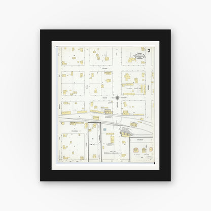 Old map wall art mockup — black gallery frame with white mat — Sanborn Fire Insurance Map from Chesaning, Saginaw County, Michigan (1910), Sheet #0003