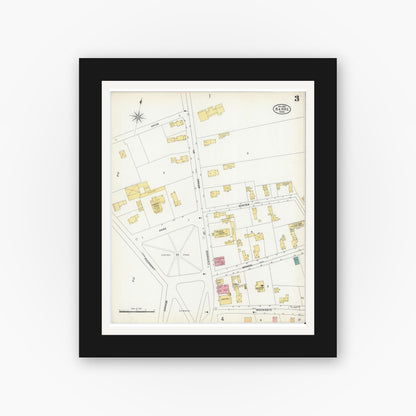 Old map wall art mockup — black gallery frame with white mat — Sanborn Fire Insurance Map from Barre, Worcester County, Massachusetts (1905), Sheet #0003