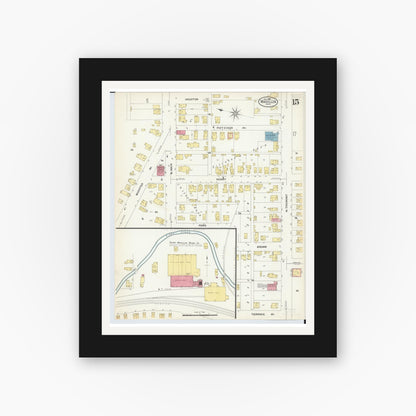 Old map wall art mockup — black gallery frame with white mat — Sanborn Fire Insurance Map from Massillon, Stark County, Ohio (1908), Sheet #0015