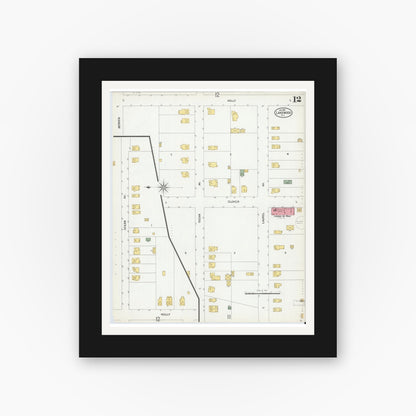 Old map wall art mockup — black gallery frame with white mat — Sanborn Fire Insurance Map from Lakewood, Ocean County, New Jersey (1901), Sheet #0012