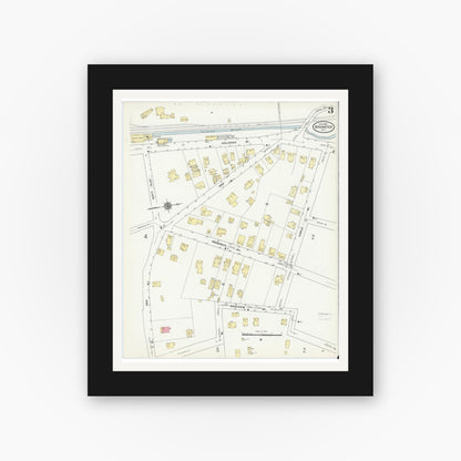 Old map wall art mockup — black gallery frame with white mat — Sanborn Fire Insurance Map from Brewster, Putnam County, New York (1910), Sheet #0003