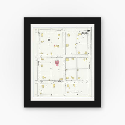 Old map wall art mockup — black gallery frame with white mat — Sanborn Fire Insurance Map from Pilot Point, Denton County, Texas (1921), Sheet #0010