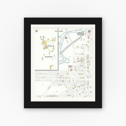 Old map wall art mockup — black gallery frame with white mat — Sanborn Fire Insurance Map from Stroudsburg, Monroe County, Pennsylvania (1923), Sheet #0015