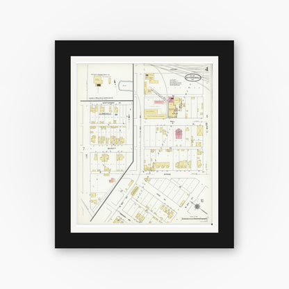 Old map wall art mockup — black gallery frame with white mat — Sanborn Fire Insurance Map from Jeffersonville, Clark County, Indiana (1911), Sheet #0004