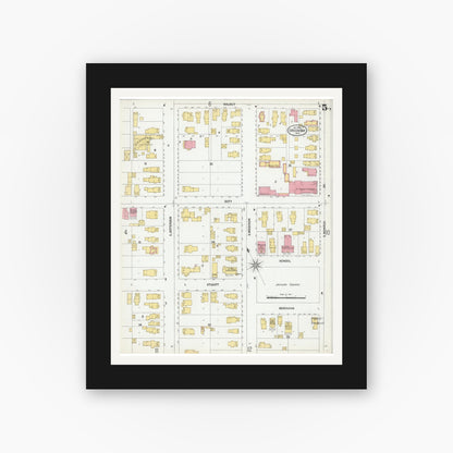 Old map wall art mockup — black gallery frame with white mat — Sanborn Fire Insurance Map from Green Bay, Brown County, Wisconsin (1900), Sheet #0005
